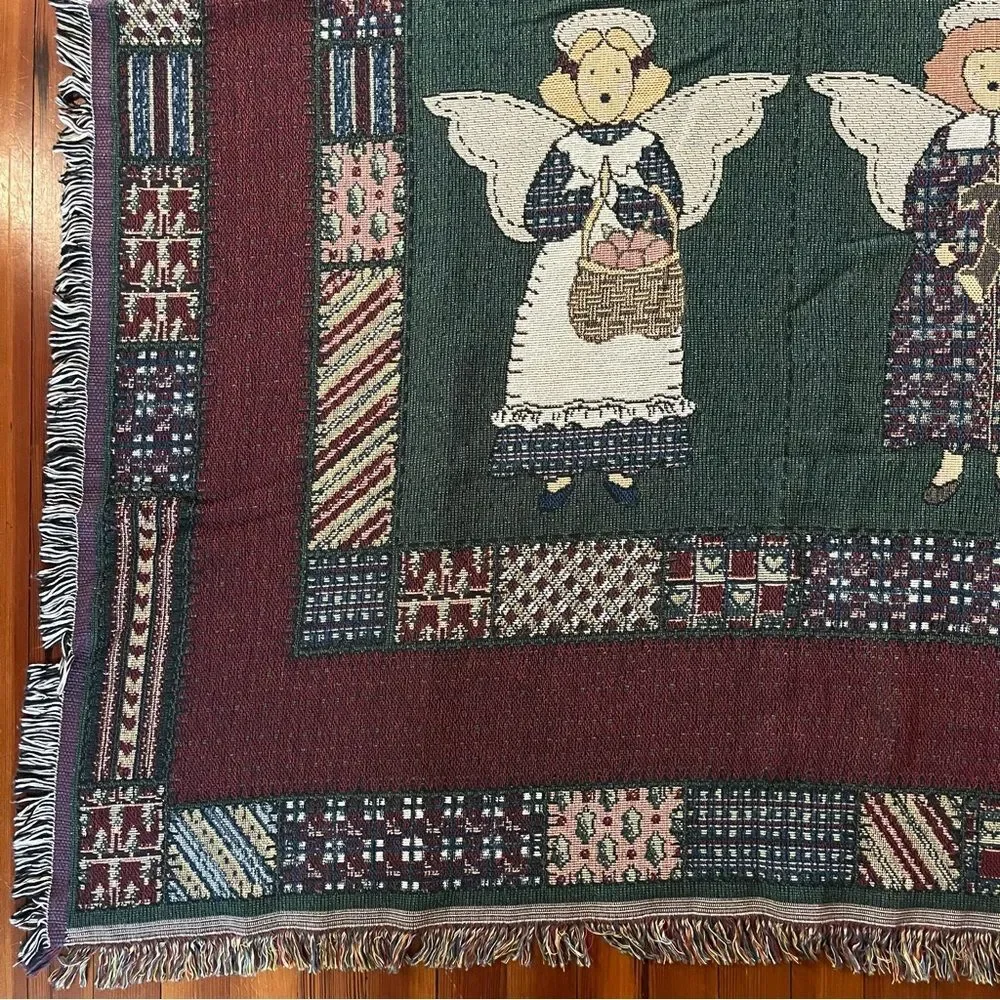 NWT Vintage Masterweave Inc Angel Quilt Tapestry Afghan Throw Blanket 55 X 73 In